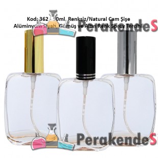 PARFÜM ŞİŞESİ YASSI KÖŞELİ METAL SPREYLİ 50ml Kod: 362 