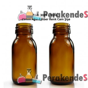 50ml Amber/Kahverengi 25m Ağız Cam Şişe Kod 3044 