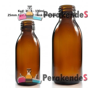 100ml Amber/Kahverengi 25mm Ağız Cam Şişe Kod 3056 