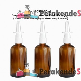 50ml. Burun Spreyli Amber Renk Cam Şişe Kod: 3050 