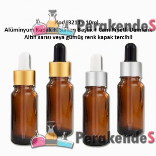 Cam Pipetli Damlalıklı Amber Renk Cam Şişe 10ml Kod: 3211