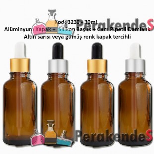 Cam Pipetli Damlalıklı Amber Renk Cam Şişe 30ml Kod: 3230