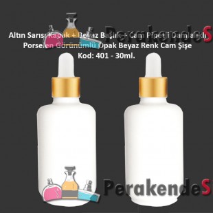 Porselen Görünümlü Beyaz Cam Pipetli Damlalıklı Şişe 30ml Kod: 401 