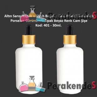 Porselen Görünümlü Beyaz Cam Pipetli Damlalıklı Şişe 30ml Kod: 401 