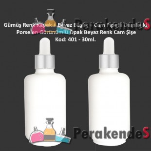 Porselen Görünümlü Beyaz Cam Pipetli Damlalıklı Şişe 30ml Kod: 401 