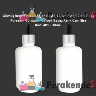 Porselen Görünümlü Beyaz Cam Pipetli Damlalıklı Şişe 30ml Kod: 401 