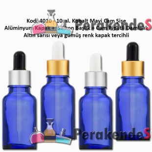 Kobalt Mavi Renk Cam Pipetli Damlalıklı Cam Şişe 10ml Kod: 4010