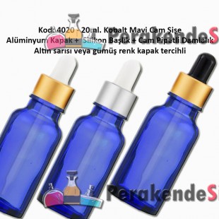 Kobalt Mavi Renk Cam Pipetli Damlalıklı Cam Şişe 20ml Kod: 4020