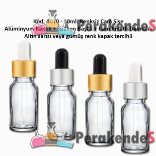 Cam Pipetli Damlalıklı Renksiz Cam Şişe 10ml Kod: 4010