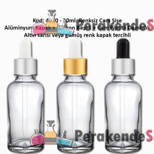 Cam Pipetli Damlalıklı Renksiz Cam Şişe 30ml Kod: 4030