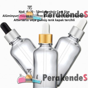Cam Pipetli Damlalıklı Renksiz Cam Şişe 50ml Kod: 4050