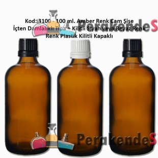 İçten Damlalıklı Tıpalı Amber Cam Şişe 100ml Kod: 3100