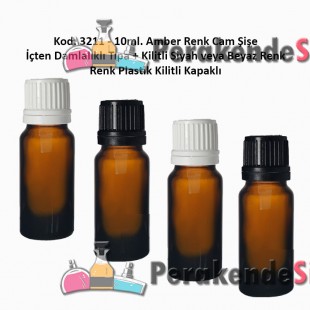 İçten Damlalıklı Tıpalı Amber Cam Şişe 10ml Kod: 3211