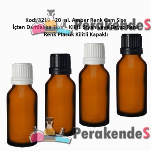 İçten Damlalıklı Tıpalı Amber Cam Şişe 20ml Kod: 3219