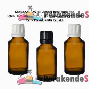 İçten Damlalıklı Tıpalı Amber Cam Şişe 25ml Kod: 3225