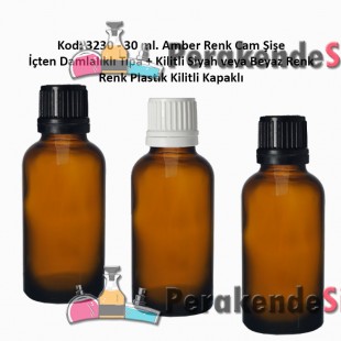 İçten Damlalıklı Tıpalı Amber Cam Şişe 30ml Kod: 3230
