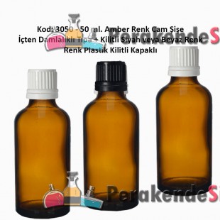 İçten Damlalıklı Tıpalı Amber Cam Şişe 50ml Kod:  3050