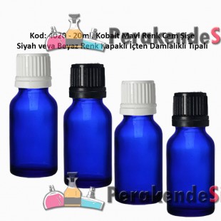 İçten Damlalıklı Tıpalı Mavi Cam Şişe 20ml Kod: 4020