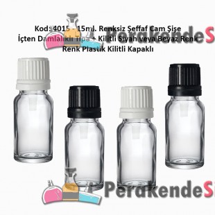 İçten Damlalıklı Tıpalı Renksiz Cam Şişe 15ml Kod: 4015