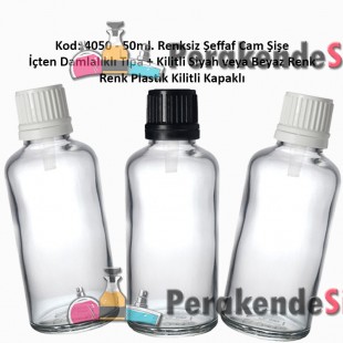 İçten Damlalıklı Tıpalı Renksiz Cam Şişe 50ml Kod: 4050