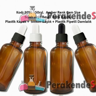Plastik Pipetli Damlalıklı 50ml. Amber Cam Şişe Kod 3050 