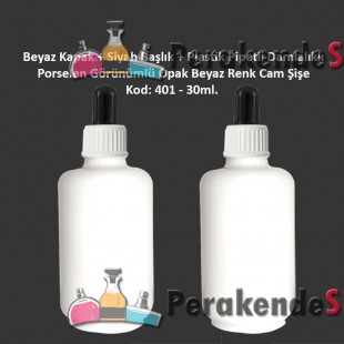 Porselen Görünümlü Beyaz Plastik Pipetli Damlalıklı Şişe 30ml Kod: 401