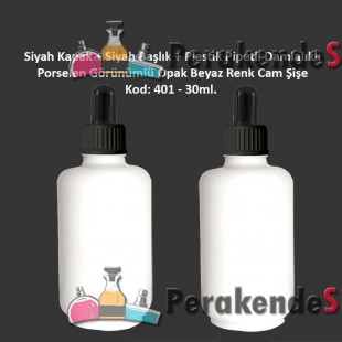 Porselen Görünümlü Beyaz Plastik Pipetli Damlalıklı Şişe 30ml Kod: 401