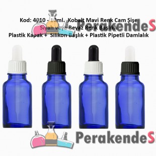 Kobalt Mavi Renk Plastik Pipetli Damlalıklı Cam Şişe 10ml Kod: 4010