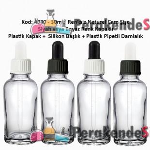 Plastik Pipetli Damlalıklı 30ml. Renksiz Cam Şişe Kod: 4030 