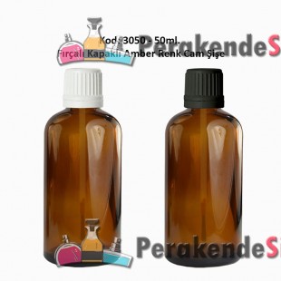 50ml. Amber Cam Şişe Fırçalı Kapaklı Kod 3050
