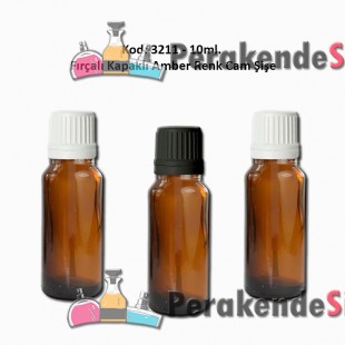 10ml. Amber Cam Şişe Fırçalı Kapaklı Kod 3211