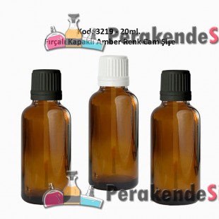 20ml. Amber Cam Şişe Fırçalı Kapaklı Kod 3219