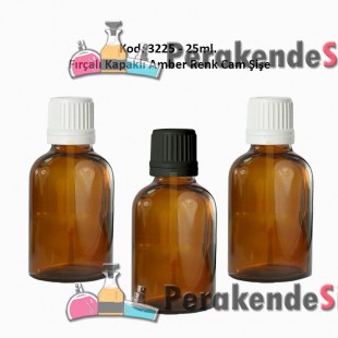 25ml. Amber Cam Şişe Fırçalı Kapaklı Kod 3225