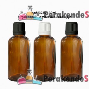 30ml. Amber Cam Şişe Fırçalı Kapaklı Kod 3230