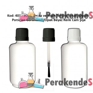30ml. Opak Beyaz Cam Şişe Fırçalı Kapaklı Kod 401