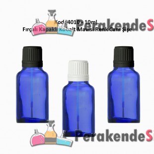 10ml. Mavi Cam Şişe Fırçalı Kapaklı Kod 4010