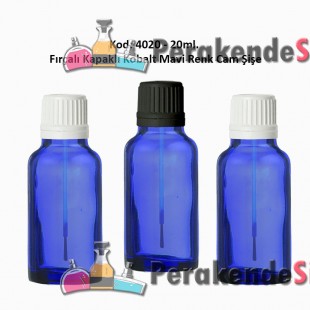 20ml. Mavi Cam Şişe Fırçalı Kapaklı Kod 4020