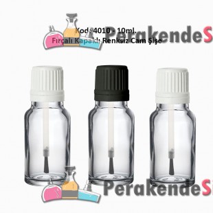 10ml. Renksiz Cam Şişe Fırçalı Kapaklı Kod 4010