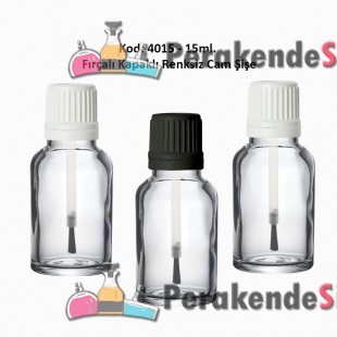 15ml. Renksiz Cam Şişe Fırçalı Kapaklı Kod 4015