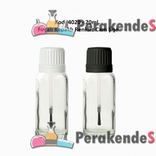 20ml. Renksiz Cam Şişe Fırçalı Kapaklı Kod 4020