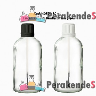 50ml. Renksiz Cam Şişe Fırçalı Kapaklı Kod 4050