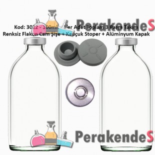 100ml. Flakon Cam Şişe + Stoper + Alüminyum Kapsül Kapak