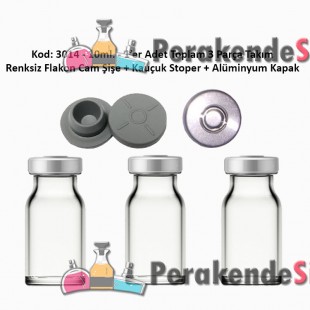 8/10ml. Flakon Cam Şişe + Stoper + Alüminyum Kapsül Kapak