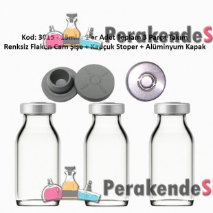 15ml. Flakon Cam Şişe + Stoper + Alüminyum Kapsül Kapak