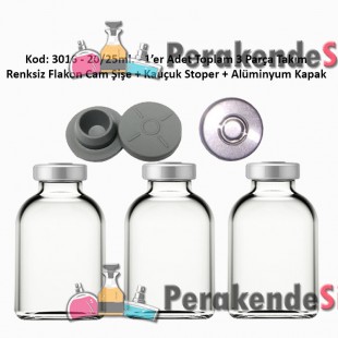 20/25ml. Flakon Cam Şişe + Stoper + Alüminyum Kapsül Kapak