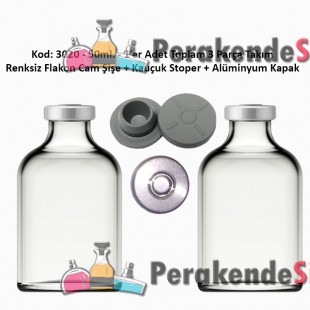 50ml. Flakon Cam Şişe + Stoper + Alüminyum Kapsül Kapak