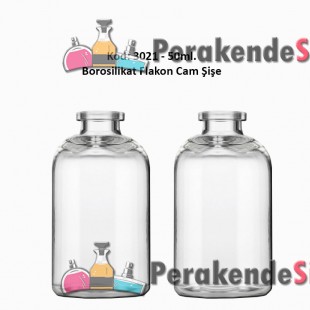 50ml. Borosilikat Flakon Cam Şişe Kod: 3021 