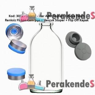 100ml. Flakon Renksiz Cam Şişe + Stoper + Flip Off Kapak