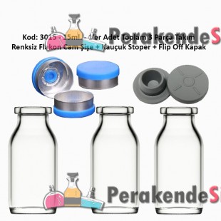 15ml. Flakon Renksiz Cam Şişe + Stoper + Flip Off Kapak