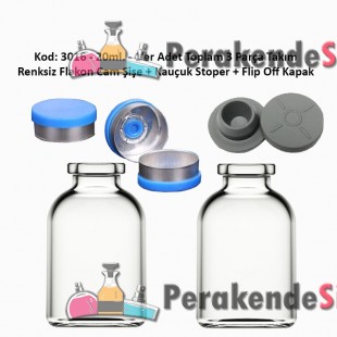 20/25ml. Flakon Renksiz Cam Şişe + Stoper + Flip Off Kapak